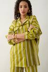 Shop_Son of A Noble Snob_Green Cotton Satin Collared Leaf Catkin Print Shirt And Trouser Set 