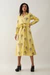 Buy_Son of A Noble Snob_Yellow Cotton Satin Collared Lemon Farm Print Midi Dress _at_Aza_Fashions