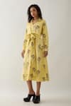 Son of A Noble Snob_Yellow Cotton Satin Collared Lemon Farm Print Midi Dress _Online_at_Aza_Fashions