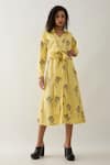 Buy_Son of A Noble Snob_Yellow Cotton Satin Collared Lemon Farm Print Midi Dress _Online_at_Aza_Fashions