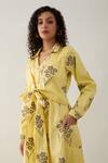Son of A Noble Snob_Yellow Cotton Satin Collared Lemon Farm Print Midi Dress _at_Aza_Fashions