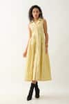 Son of A Noble Snob_Yellow Cotton Satin Collared Liam Catkin Print Midi Dress _Online_at_Aza_Fashions