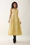 Buy_Son of A Noble Snob_Yellow Cotton Satin Collared Liam Catkin Print Midi Dress _at_Aza_Fashions