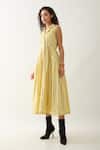 Buy_Son of A Noble Snob_Yellow Cotton Satin Collared Liam Catkin Print Midi Dress _Online_at_Aza_Fashions