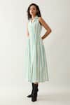 Son of A Noble Snob_Off White Cotton Satin Collared Catkin Print Sleeveless Midi Dress _Online_at_Aza_Fashions