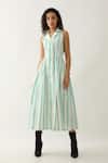 Buy_Son of A Noble Snob_Off White Cotton Satin Collared Catkin Print Sleeveless Midi Dress _at_Aza_Fashions