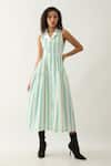 Buy_Son of A Noble Snob_Off White Cotton Satin Collared Catkin Print Sleeveless Midi Dress _Online_at_Aza_Fashions