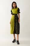 Buy_Son of A Noble Snob_Green Cotton Satin Collared Magnum Dress With Regal Print _at_Aza_Fashions