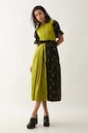 Buy_Son of A Noble Snob_Green Cotton Satin Collared Magnum Dress With Regal Print _Online_at_Aza_Fashions