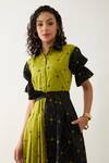 Shop_Son of A Noble Snob_Green Cotton Satin Collared Magnum Dress With Regal Print _Online_at_Aza_Fashions