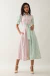 Buy_Son of A Noble Snob_Multi Color Cotton Satin Collared Magnum A-line Dress With Belt _at_Aza_Fashions
