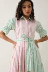 Shop_Son of A Noble Snob_Multi Color Cotton Satin Collared Magnum A-line Dress With Belt _Online_at_Aza_Fashions