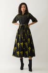 Buy_Son of A Noble Snob_Black Cotton Satin Collared Mamba Farm Print Midi Dress _at_Aza_Fashions