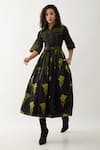 Buy_Son of A Noble Snob_Black Cotton Satin Collared Mamba Farm Print Midi Dress _Online_at_Aza_Fashions
