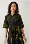 Shop_Son of A Noble Snob_Black Cotton Satin Collared Mamba Farm Print Midi Dress _Online_at_Aza_Fashions