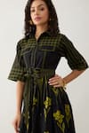 Son of A Noble Snob_Black Cotton Satin Collared Mamba Farm Print Midi Dress _at_Aza_Fashions