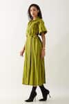 Buy_Son of A Noble Snob_Green Cotton Satin Collared Leaf Catkin Print Midi Dress _Online_at_Aza_Fashions