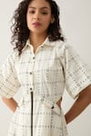 Son of A Noble Snob_Off White Cotton Satin Collared Martin Regal Print Midi Dress _at_Aza_Fashions