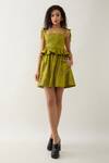 Buy_Son of A Noble Snob_Green Cotton Satin Square Neck Leaf Anther Print Dress _at_Aza_Fashions