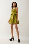 Buy_Son of A Noble Snob_Green Cotton Satin Square Neck Leaf Anther Print Dress _Online_at_Aza_Fashions