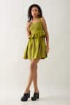 Shop_Son of A Noble Snob_Green Cotton Satin Square Neck Leaf Anther Print Dress _Online_at_Aza_Fashions