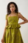 Buy_Son of A Noble Snob_Green Cotton Satin Square Neck Leaf Anther Print Dress 