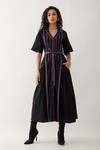 Buy_Son of A Noble Snob_Black Cotton Satin Collared, V-neck Mosaic Print Fit-and-flare Dress _at_Aza_Fashions
