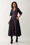 Buy_Son of A Noble Snob_Black Cotton Satin Collared, V-neck Mosaic Print Fit-and-flare Dress _Online_at_Aza_Fashions