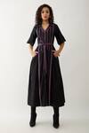 Shop_Son of A Noble Snob_Black Cotton Satin Collared, V-neck Mosaic Print Fit-and-flare Dress _Online_at_Aza_Fashions