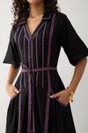 Buy_Son of A Noble Snob_Black Cotton Satin Collared, V-neck Mosaic Print Fit-and-flare Dress 