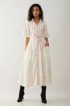 Buy_Son of A Noble Snob_Off White Cotton Satin Collared, V-neck Mosaic Print Fit-and-flare Dress _at_Aza_Fashions