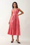 Buy_Son of A Noble Snob_Pink Cotton Satin Round Neck Naru Salmon Midi Dress _Online_at_Aza_Fashions