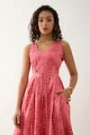 Shop_Son of A Noble Snob_Pink Cotton Satin Round Neck Naru Salmon Midi Dress _Online_at_Aza_Fashions