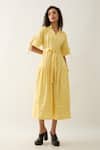 Buy_Son of A Noble Snob_Yellow Cotton Satin Collared Lemon Fit And Midi Dress _at_Aza_Fashions