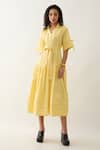 Son of A Noble Snob_Yellow Cotton Satin Collared Lemon Fit And Midi Dress _Online_at_Aza_Fashions