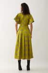 Shop_Son of A Noble Snob_Green Cotton Satin Round Neck Leaf Floret Print Midi Dress _at_Aza_Fashions