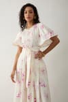Son of A Noble Snob_Off White Cotton Satin Round Neck Grape Print Fit And Flare Midi Dress _Online_at_Aza_Fashions