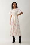 Buy_Son of A Noble Snob_Off White Cotton Satin Round Neck Grape Print Fit And Flare Midi Dress _at_Aza_Fashions