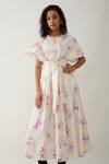 Son of A Noble Snob_Off White Cotton Satin Round Neck Grape Print Fit And Flare Midi Dress _at_Aza_Fashions