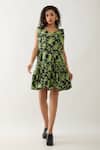 Son of A Noble Snob_Black Cotton Satin V-neck Nubra Glow Print Sleeveless Dress _Online_at_Aza_Fashions