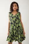 Shop_Son of A Noble Snob_Black Cotton Satin V-neck Nubra Glow Print Sleeveless Dress _Online_at_Aza_Fashions