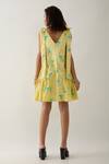 Shop_Son of A Noble Snob_Yellow Cotton Satin V-neck Lemon Grape Print Dress _at_Aza_Fashions