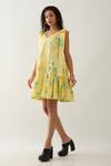 Son of A Noble Snob_Yellow Cotton Satin V-neck Lemon Grape Print Dress _Online_at_Aza_Fashions