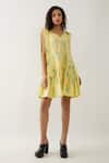 Buy_Son of A Noble Snob_Yellow Cotton Satin V-neck Lemon Grape Print Dress _Online_at_Aza_Fashions