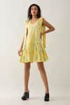 Buy_Son of A Noble Snob_Yellow Cotton Satin V-neck Lemon Grape Print Dress _at_Aza_Fashions