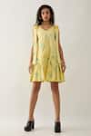 Shop_Son of A Noble Snob_Yellow Cotton Satin V-neck Lemon Grape Print Dress _Online_at_Aza_Fashions