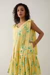 Buy_Son of A Noble Snob_Yellow Cotton Satin V-neck Lemon Grape Print Dress 
