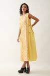 Son of A Noble Snob_Yellow Cotton Satin Round Neck Oscar Sleeveless Midi Dress _at_Aza_Fashions