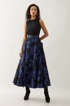 Buy_Son of A Noble Snob_Black Cotton Satin Anther Print Long Skirt _at_Aza_Fashions