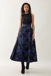 Son of A Noble Snob_Black Cotton Satin Anther Print Long Skirt _Online_at_Aza_Fashions